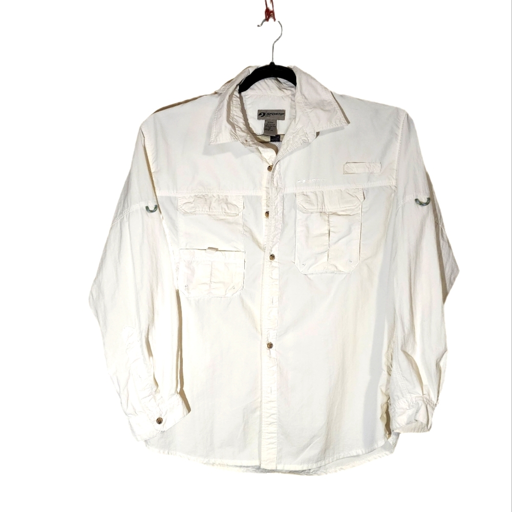 SPORTIF Fishing Gear Mens Size (Large) Button Down LS Shirt White Vented Back
